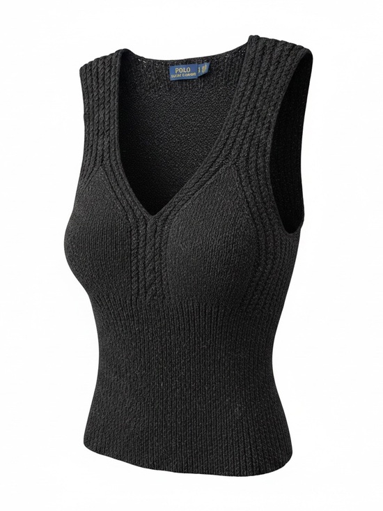 Polo Ralph Lauren Tops - Polo by Ralph Lauren Small Black/Grey Ribbed V-Neck Knit Tank Top Minimalist